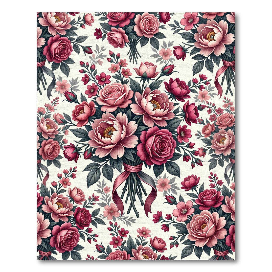 Romantic Pink Rose Peony Bouquet Rug