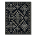 Ornate Black Silver Geometric Cross Rug
