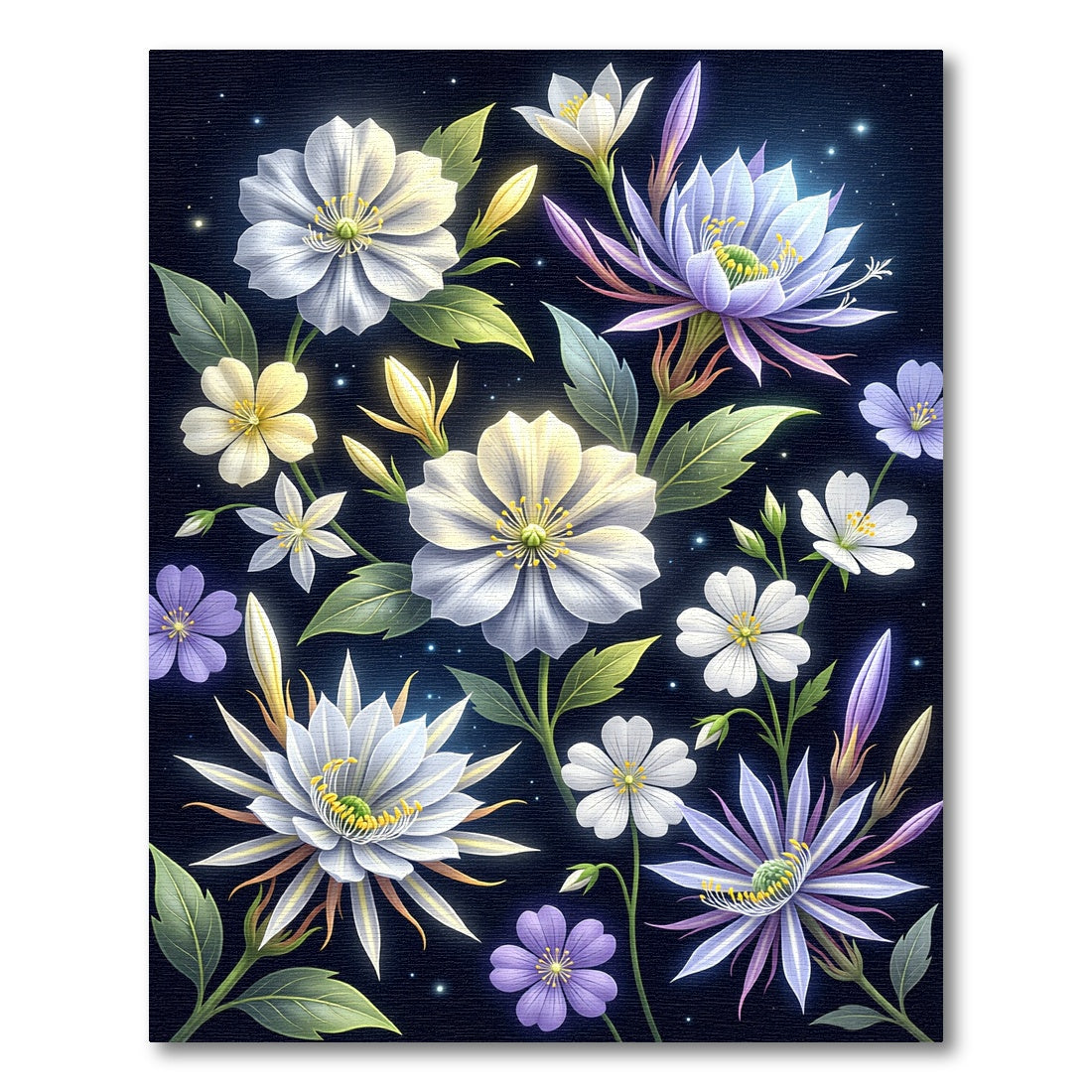 Luminous Celestial Floral Midnight Garden Rug