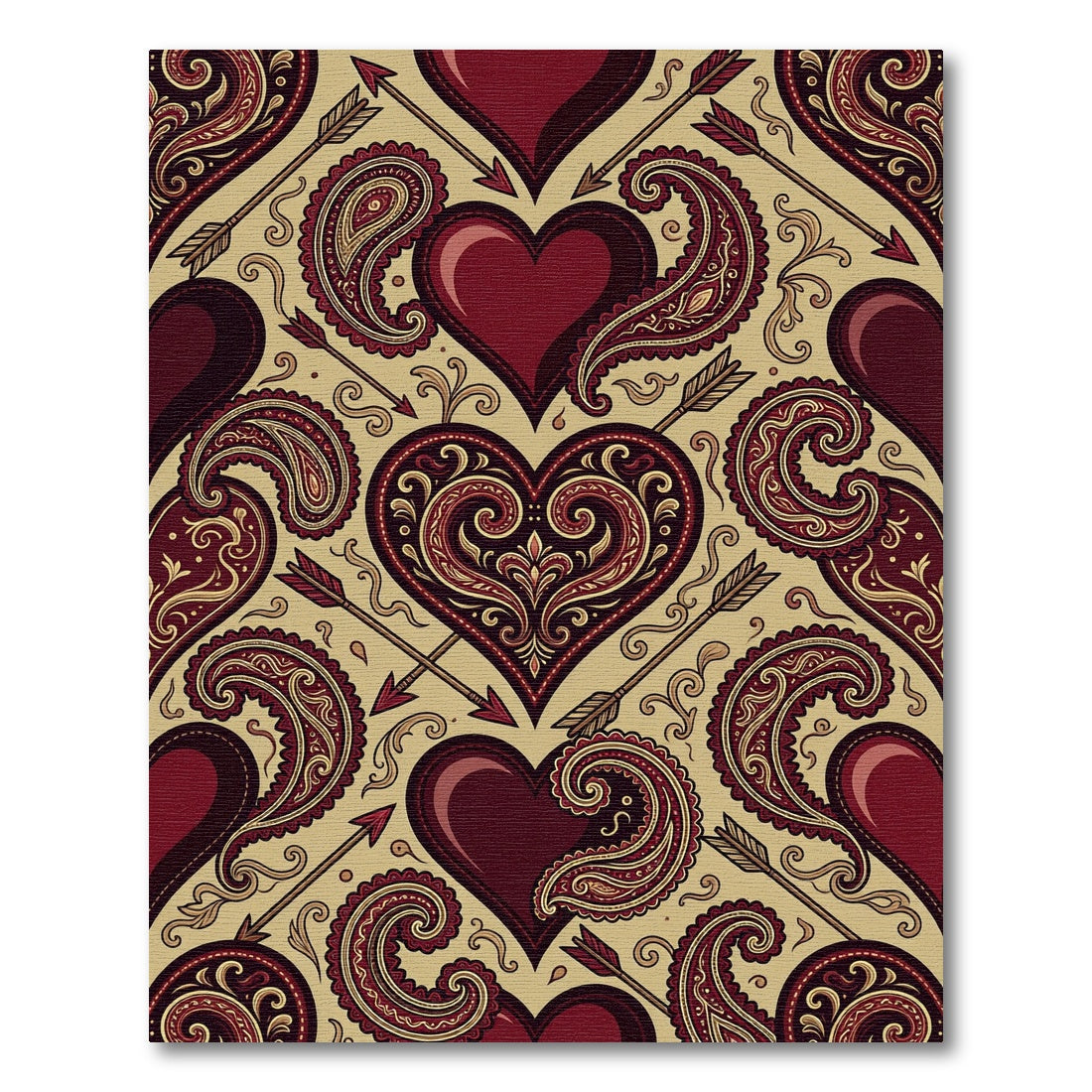 Ornate Crimson Heart Paisley Arrow Rug
