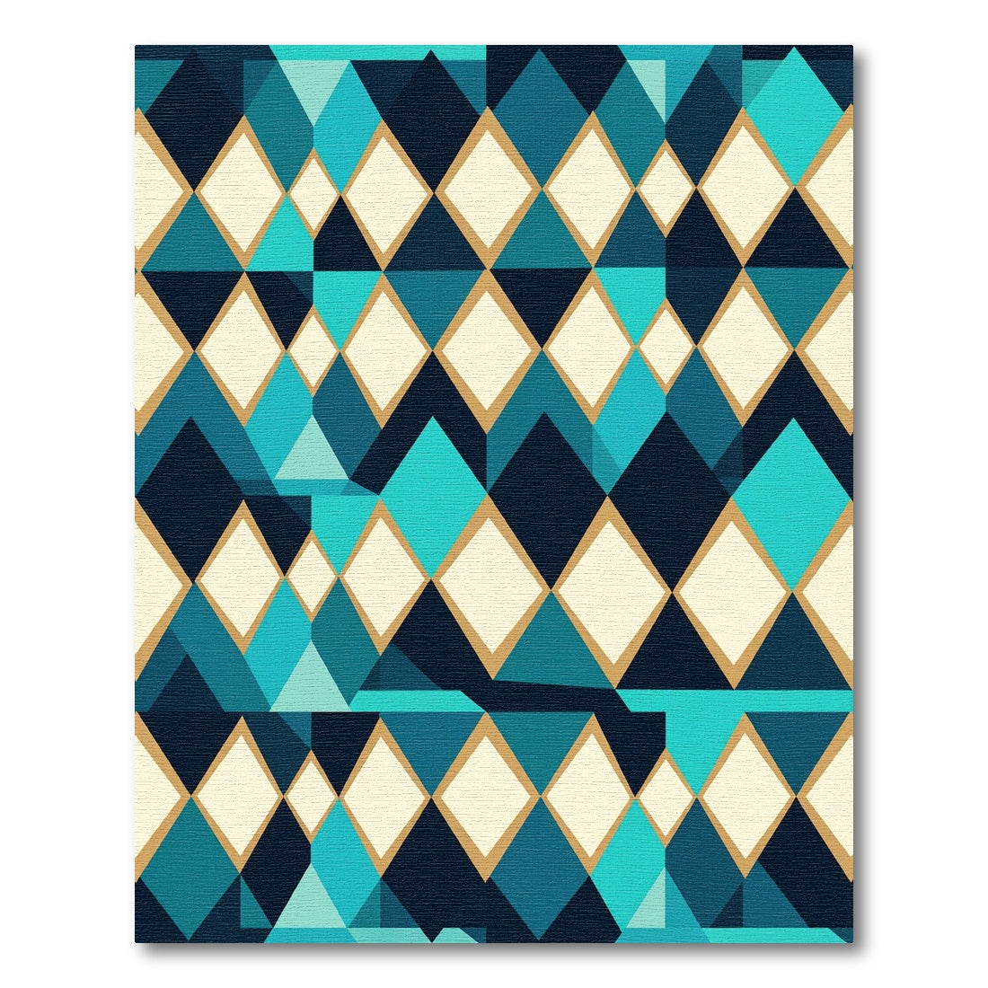 Navy Teal Cream Geometric Diamond Rug
