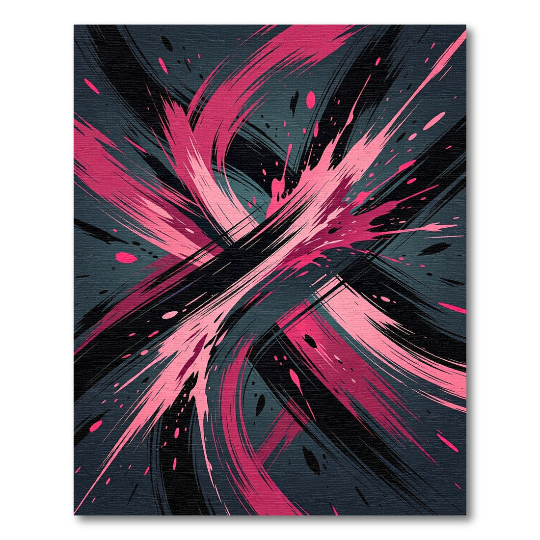 Bold Pink and Black Abstract Swirl Rug