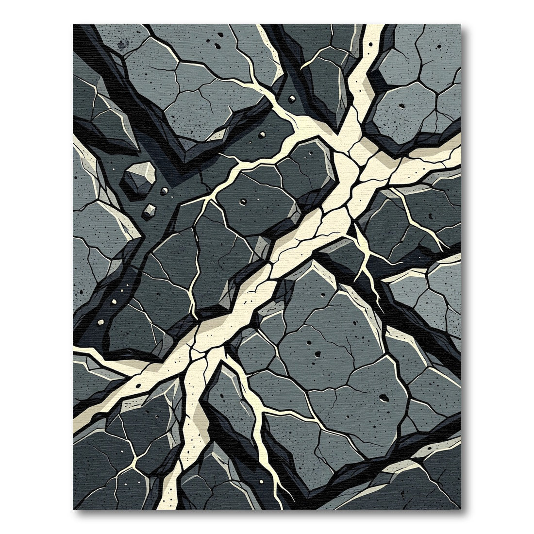 Monochrome Abstract Cracked Stone Texture Rug