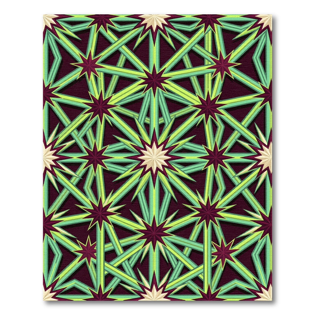 Geometric Starburst Emerald Burgundy Rug