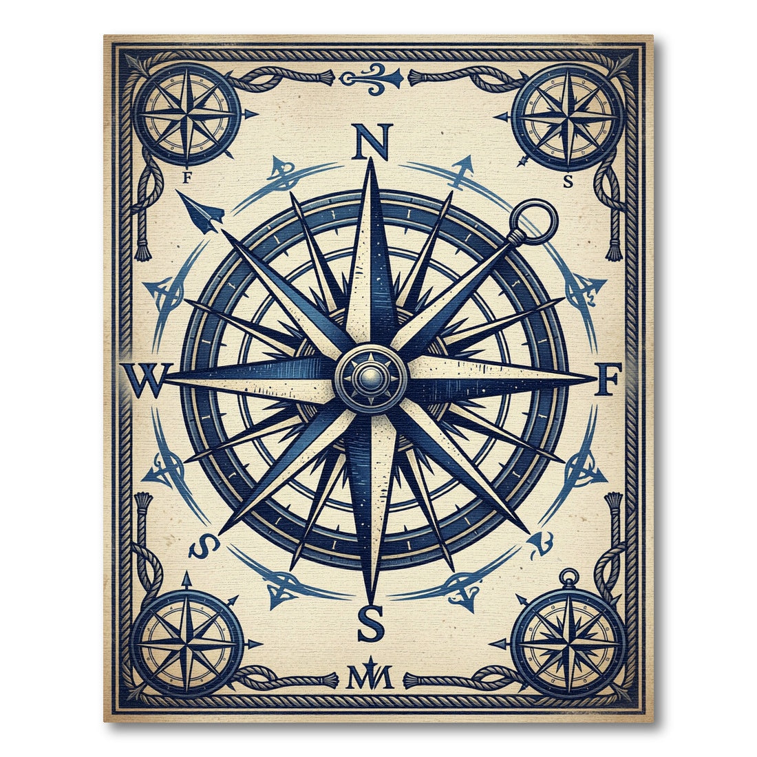 Vintage Nautical Compass Navy Anchor Art Rug