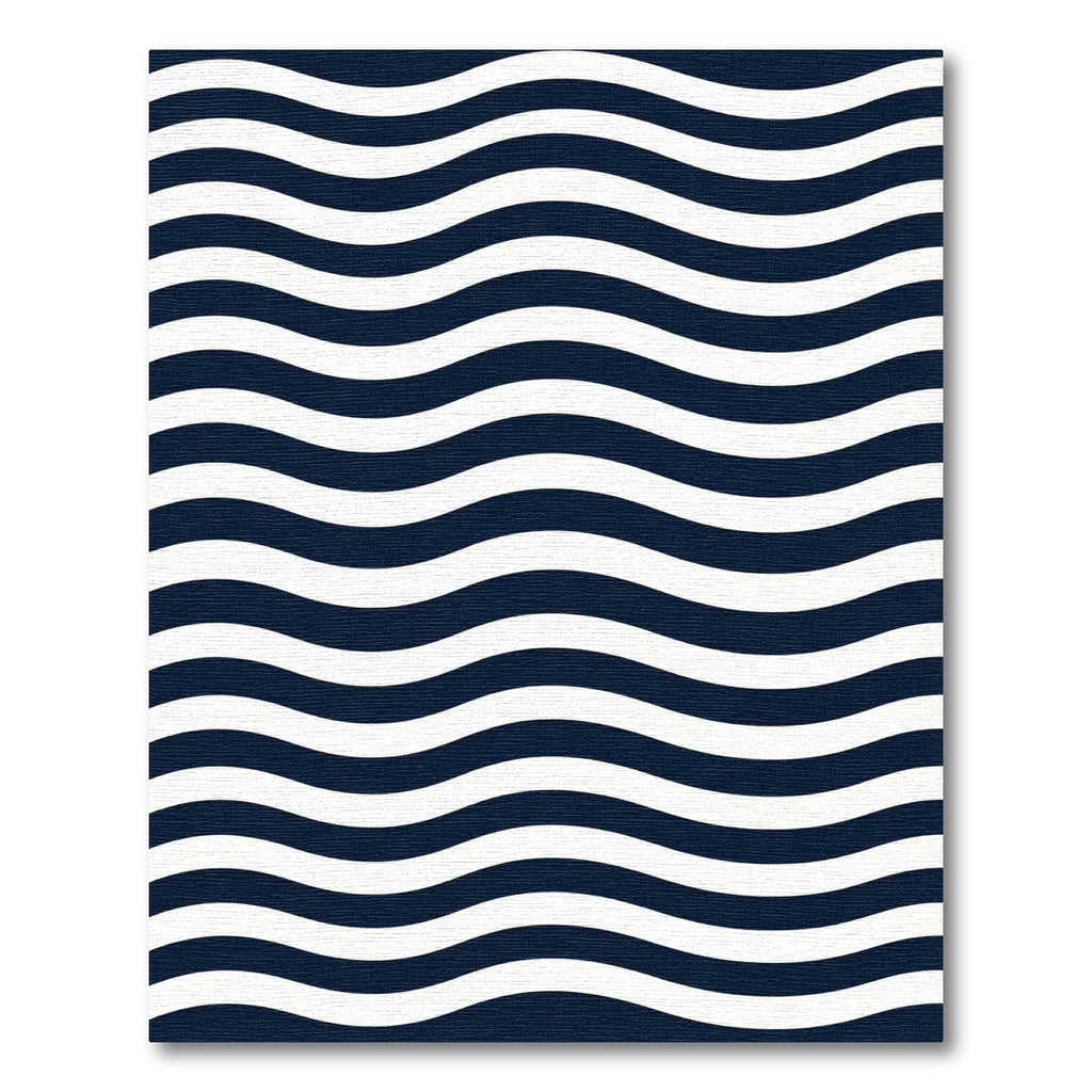 Classic Navy and White Wavy Stripe Rug