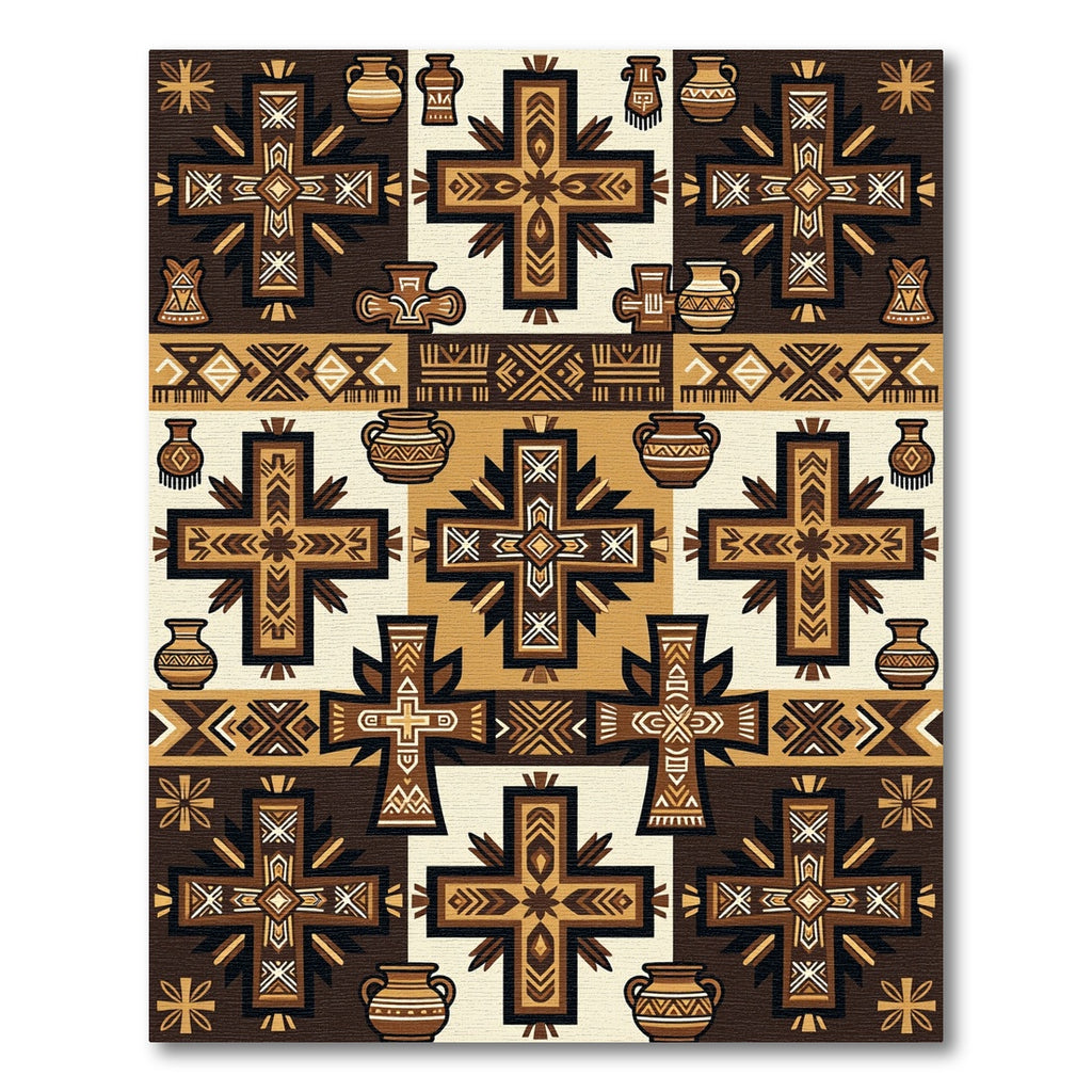 Brown Tan Cross and Pot Talavera Rug