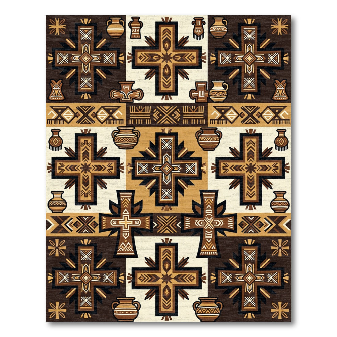 Brown Tan Cross and Pot Talavera Rug