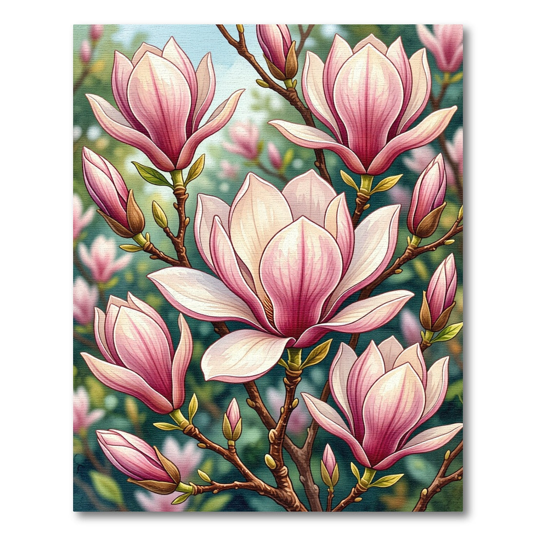 Blushing Magnolia Botanical Bloom Art Rug