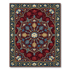 Rich Crimson Floral Medallion With Blue Rug