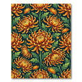 Golden Chrysanthemum Floral Botanical Illustration Rug