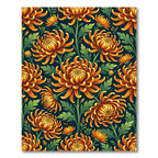 Golden Chrysanthemum Floral Botanical Illustration Rug