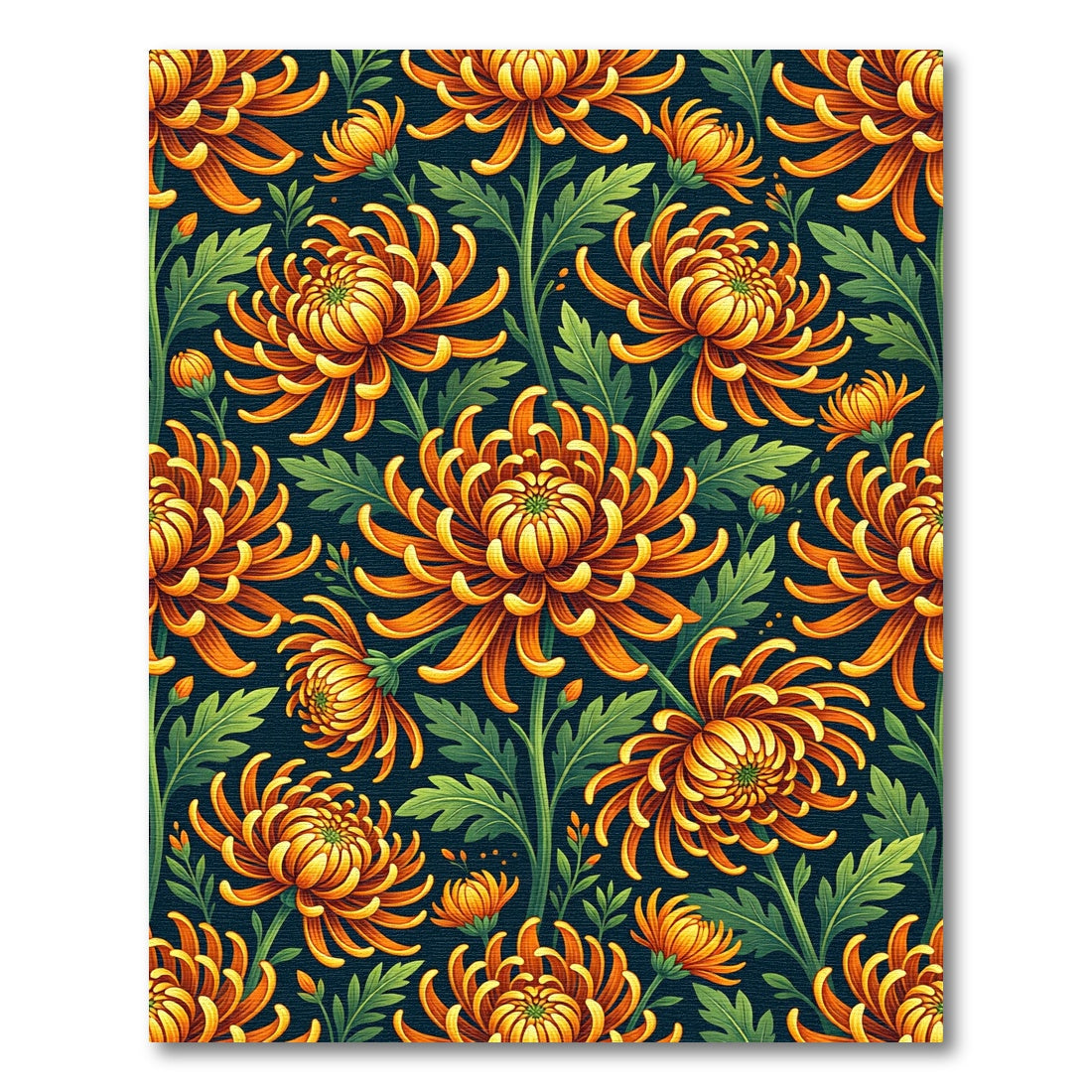 Golden Chrysanthemum Floral Botanical Illustration Rug