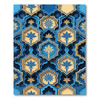 Azure Golden Starburst Tile Arrangement Rug