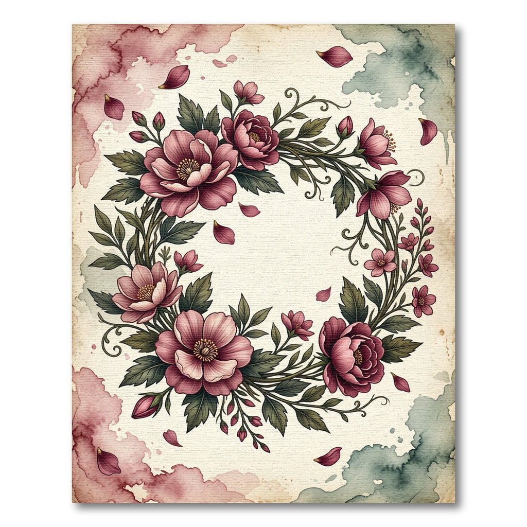 Vintage Rose Floral Garland Wreath Rug