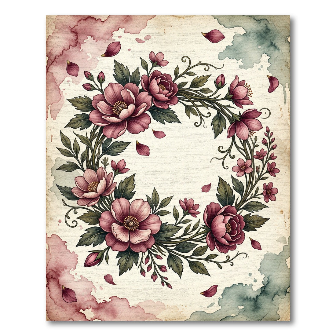 Vintage Rose Floral Garland Wreath Rug
