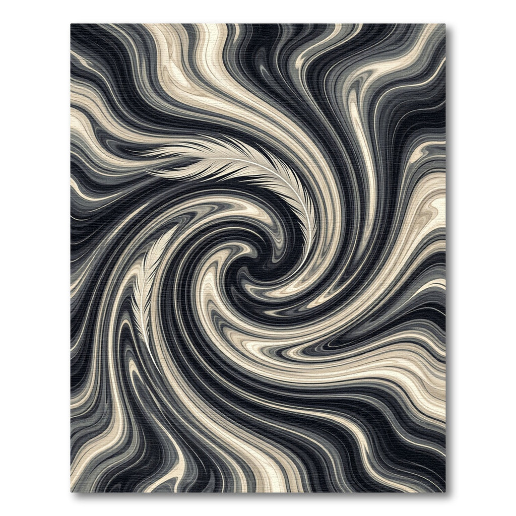 Monochrome Feathers in A Flowing Vortex Rug