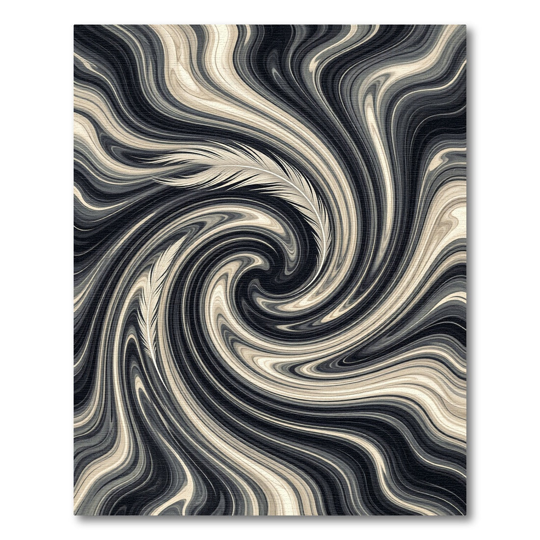 Monochrome Feathers in A Flowing Vortex Rug