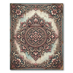 Antique Pink Floral Scroll Medallion Rug