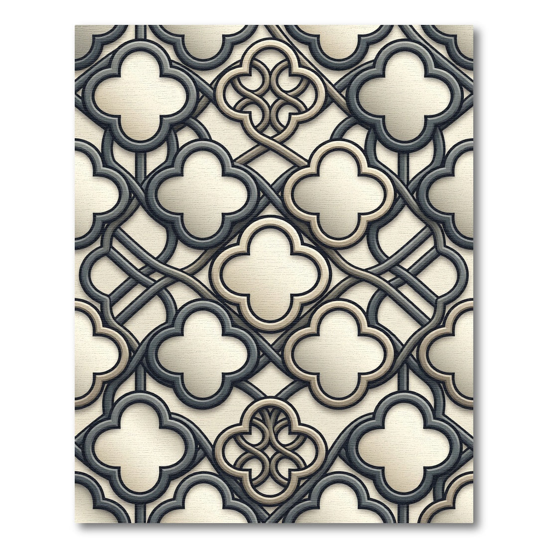 Cream and Slate Quatrefoil Interlocking Tile Rug
