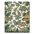 Cute Green Dinosaur Jungle Botanical Rug