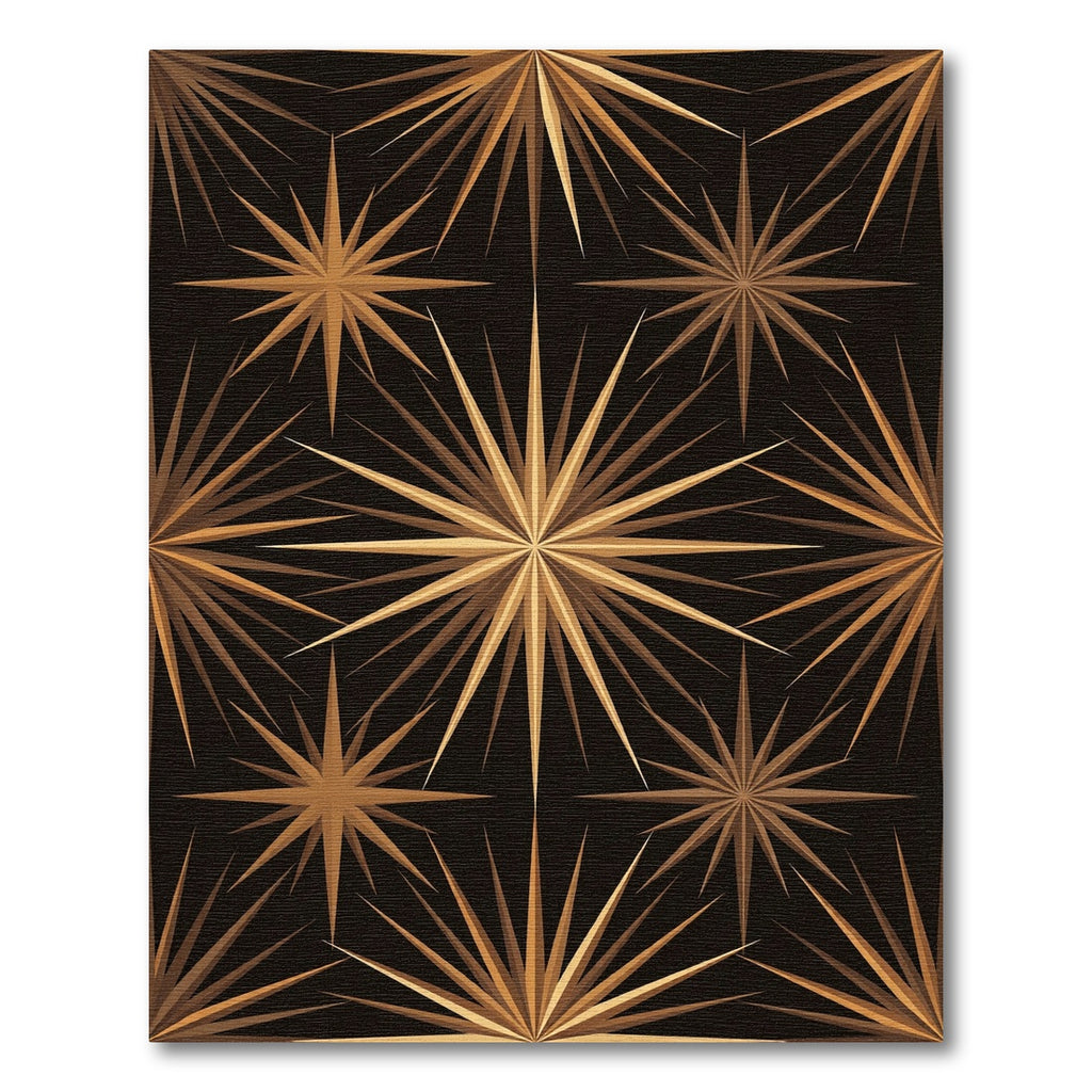 Golden Starburst Rays On Black Rug