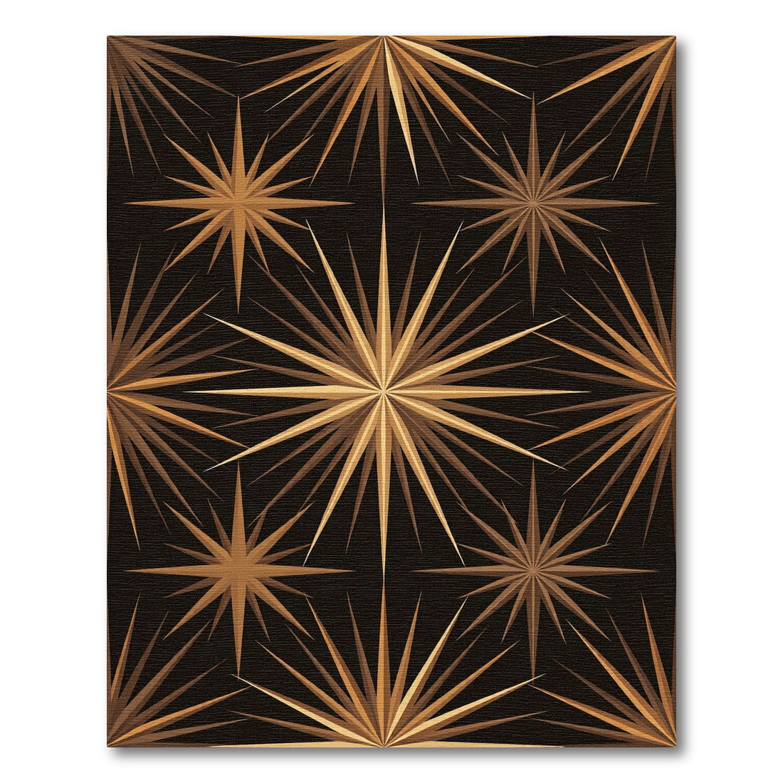 Golden Starburst Rays On Black Rug