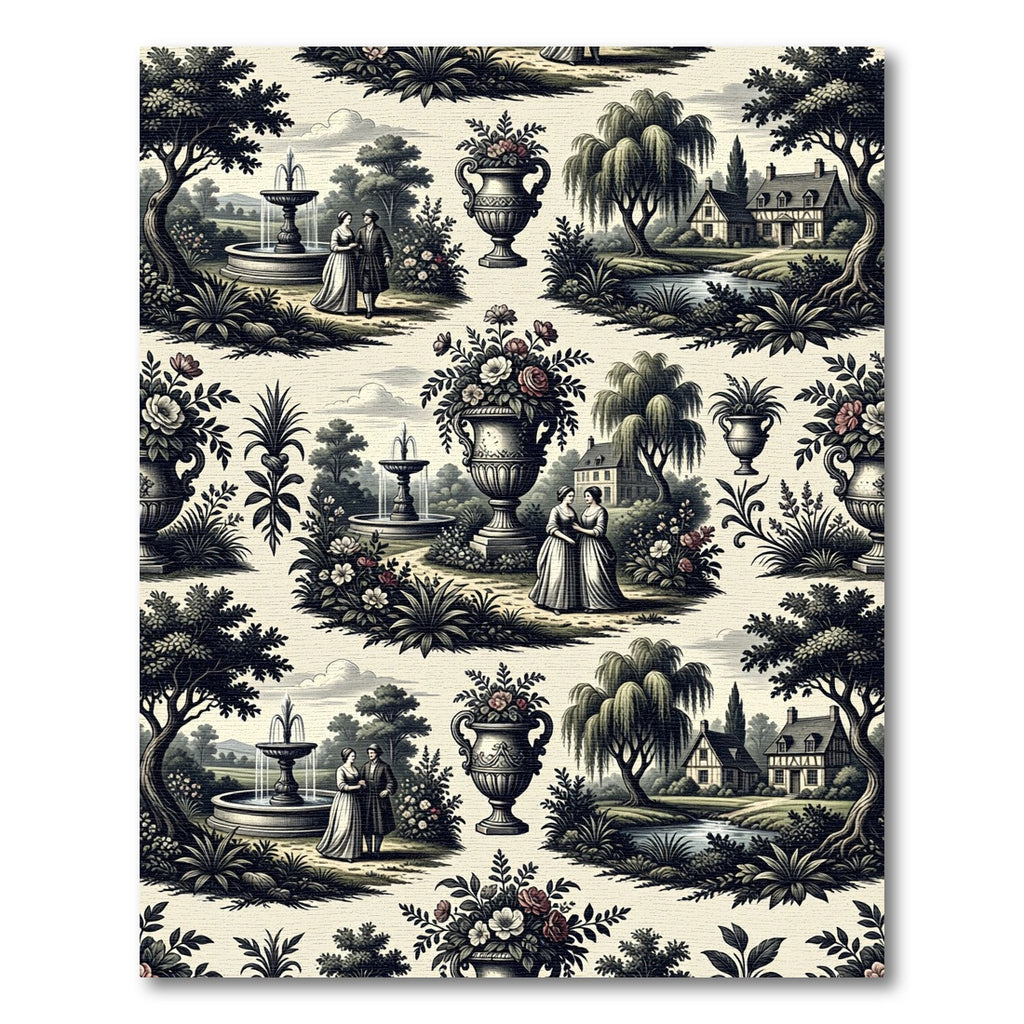 Classic Garden Couple Fountains Willow Trees Rug