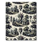 Classic Garden Couple Fountains Willow Trees Rug