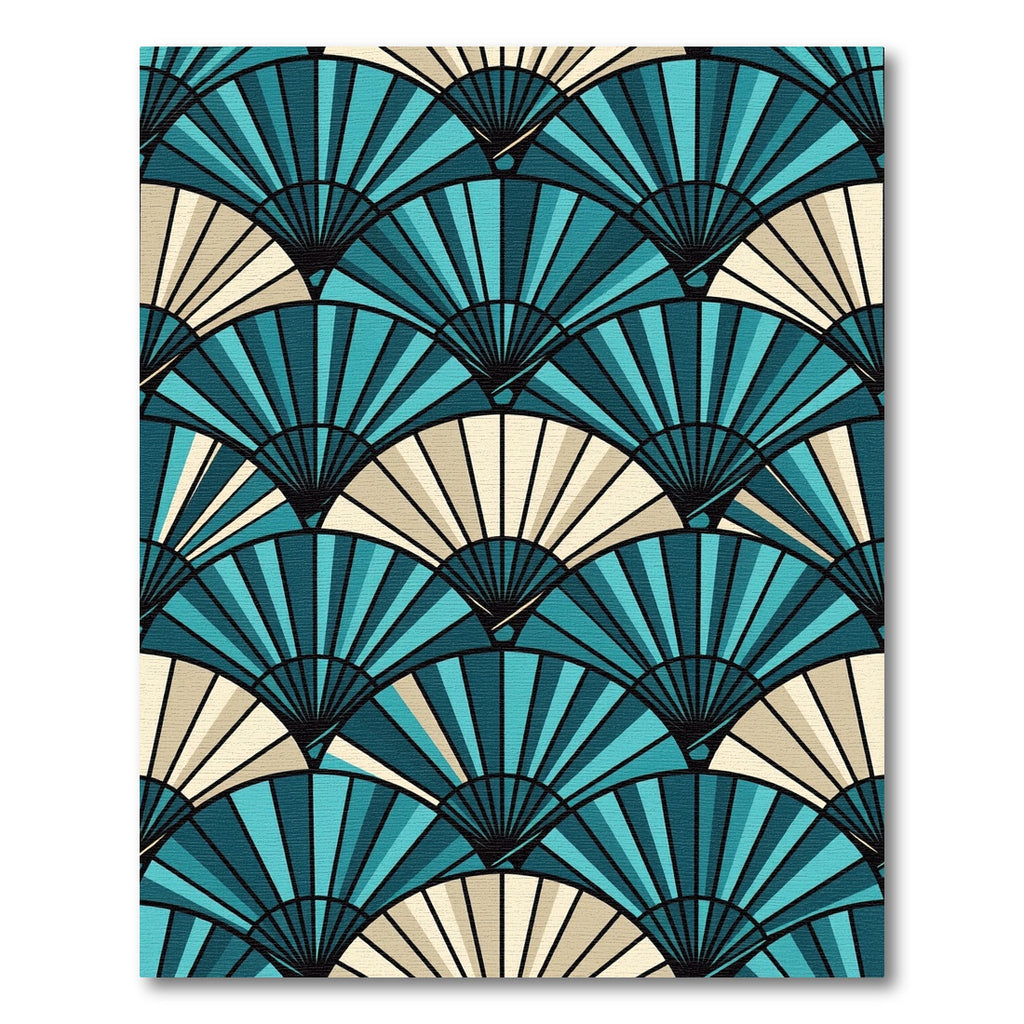Teal And Cream Fan Geometric Overlap Rug