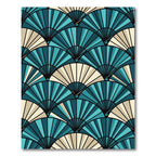 Teal And Cream Fan Geometric Overlap Rug