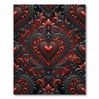 Ornate Red Black Heart Damask Rug