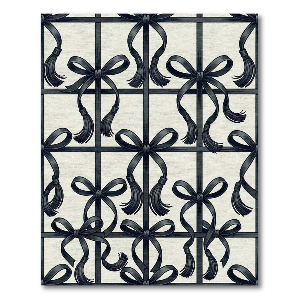 Elegant Black Bows and Tassels Grid Rug