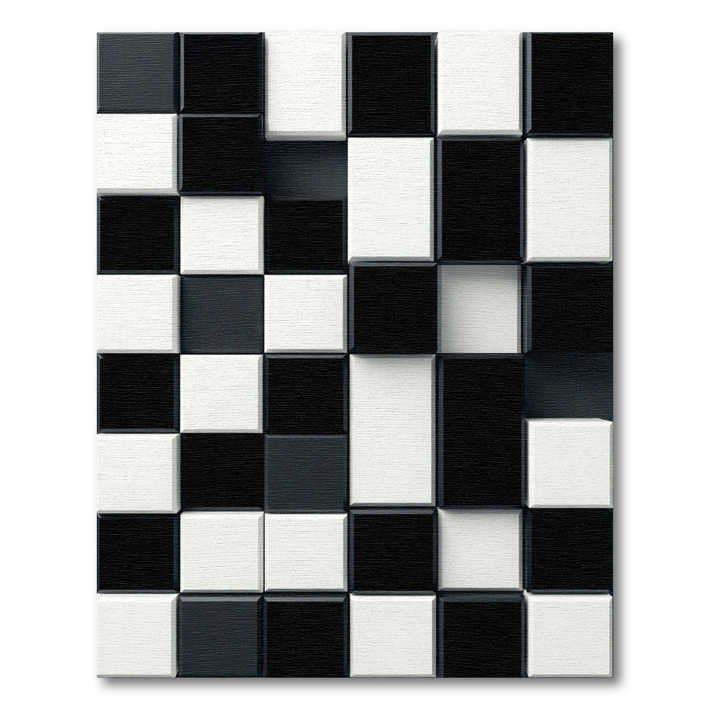Monochrome 3D Checkered Composition Rug
