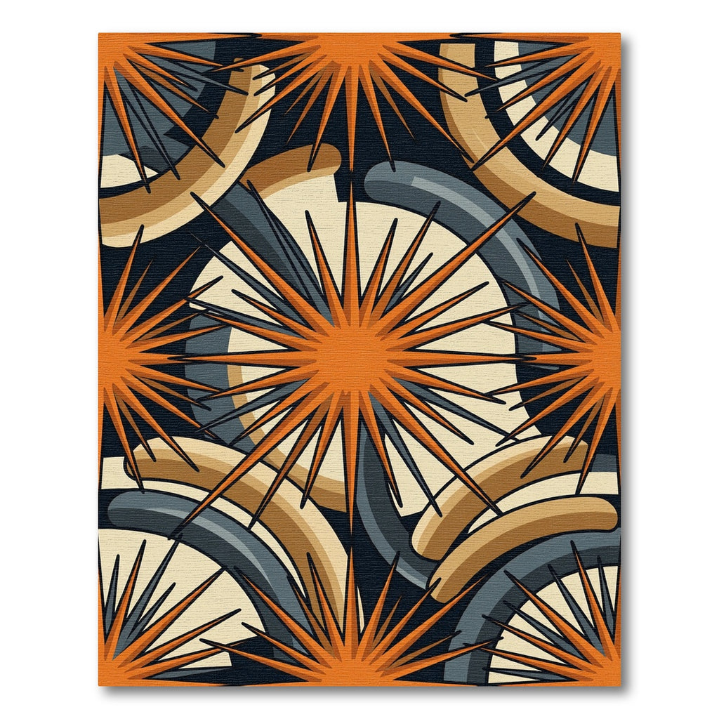 Mid Century Modern Geometric Orange Starburst Rug