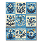 Blue White Floral Botanical Garland Rug