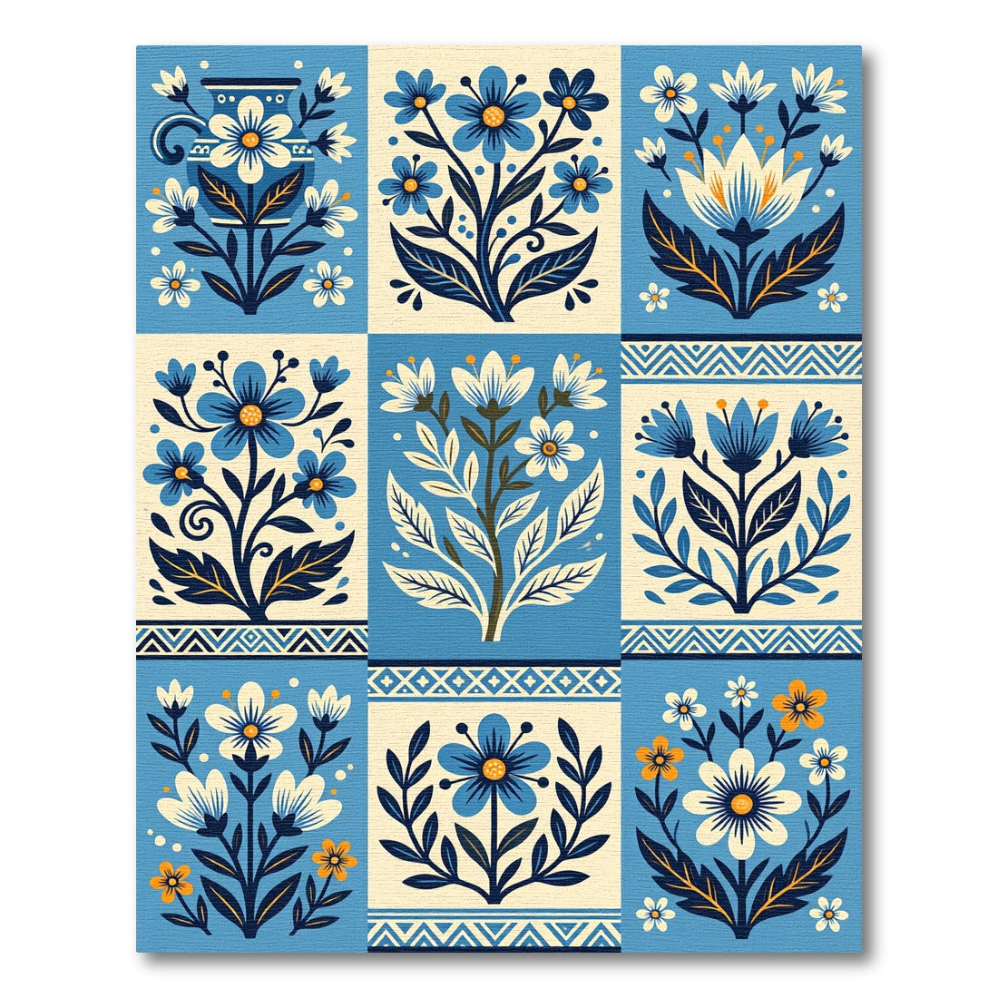 Blue White Floral Botanical Garland Rug