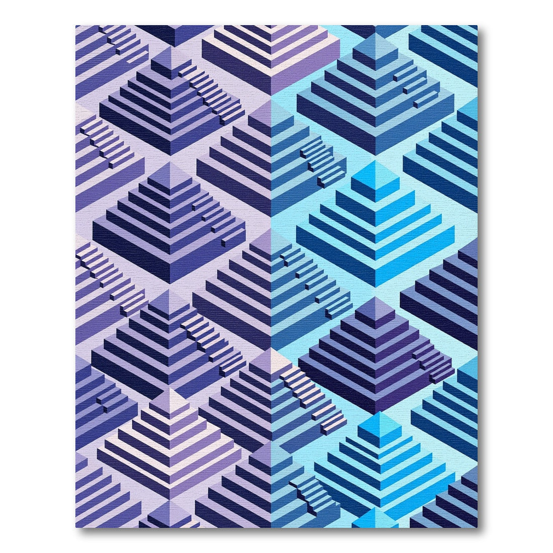 3D Geometric Staircase Purple Blue Rug