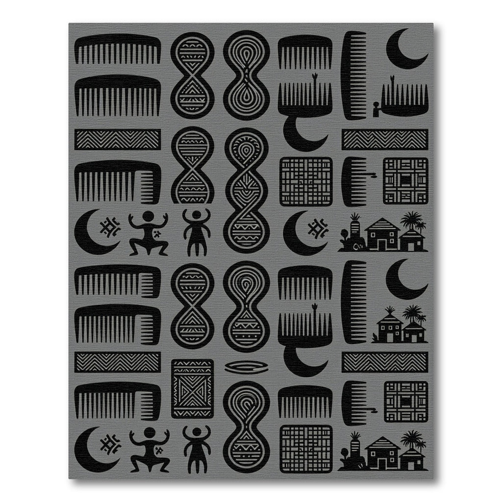 Tribal Black Comb Moon Village Repeat Rug