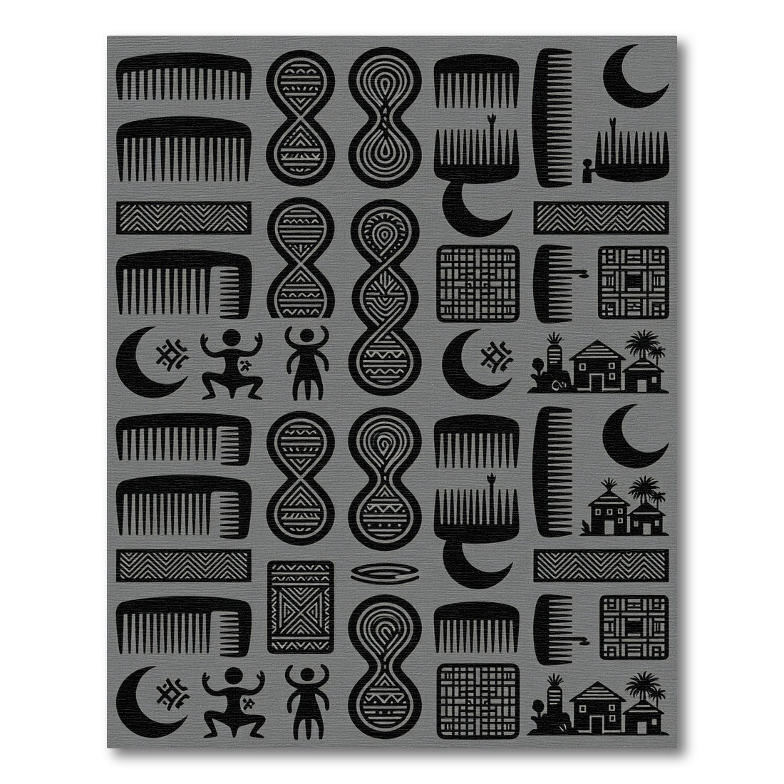 Tribal Black Comb Moon Village Repeat Rug