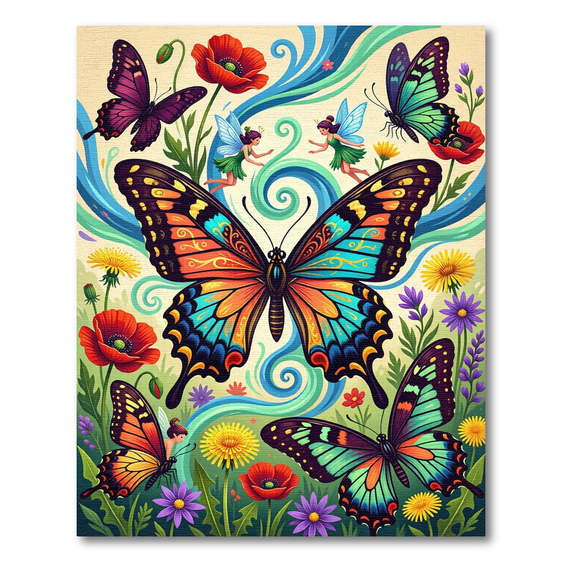Whimsical Vibrant Butterfly Meadow Garden Rug