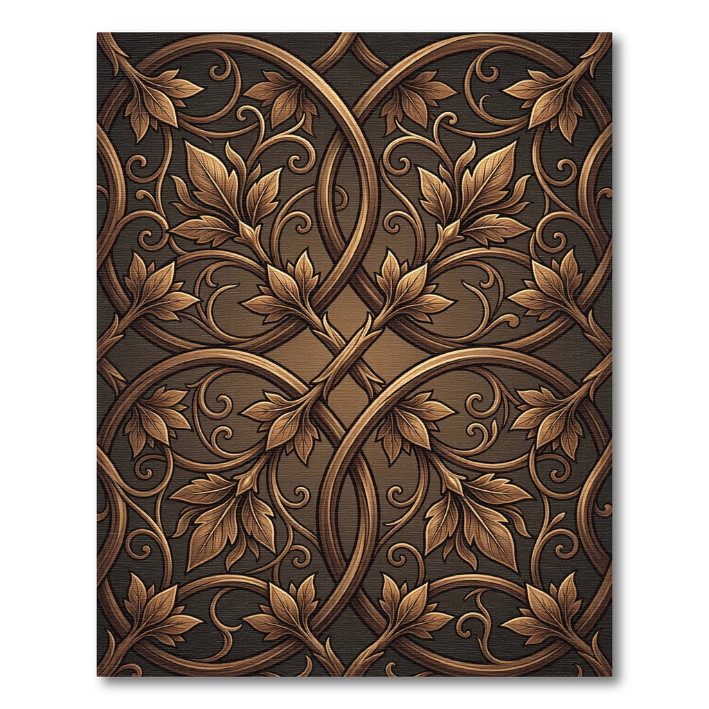 Ornate Bronze Leaf Scrollwork Rug