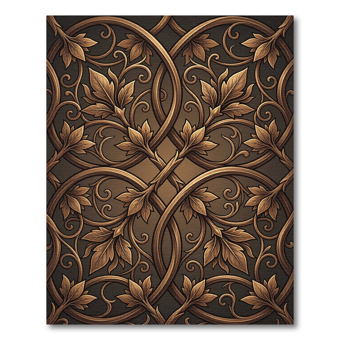 Ornate Bronze Leaf Scrollwork Rug