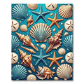 Coastal Blue Seashells and Starfish Art Rug