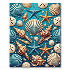 Coastal Blue Seashells and Starfish Art Rug