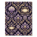 Ornate Purple Gold Damask Scroll Rug