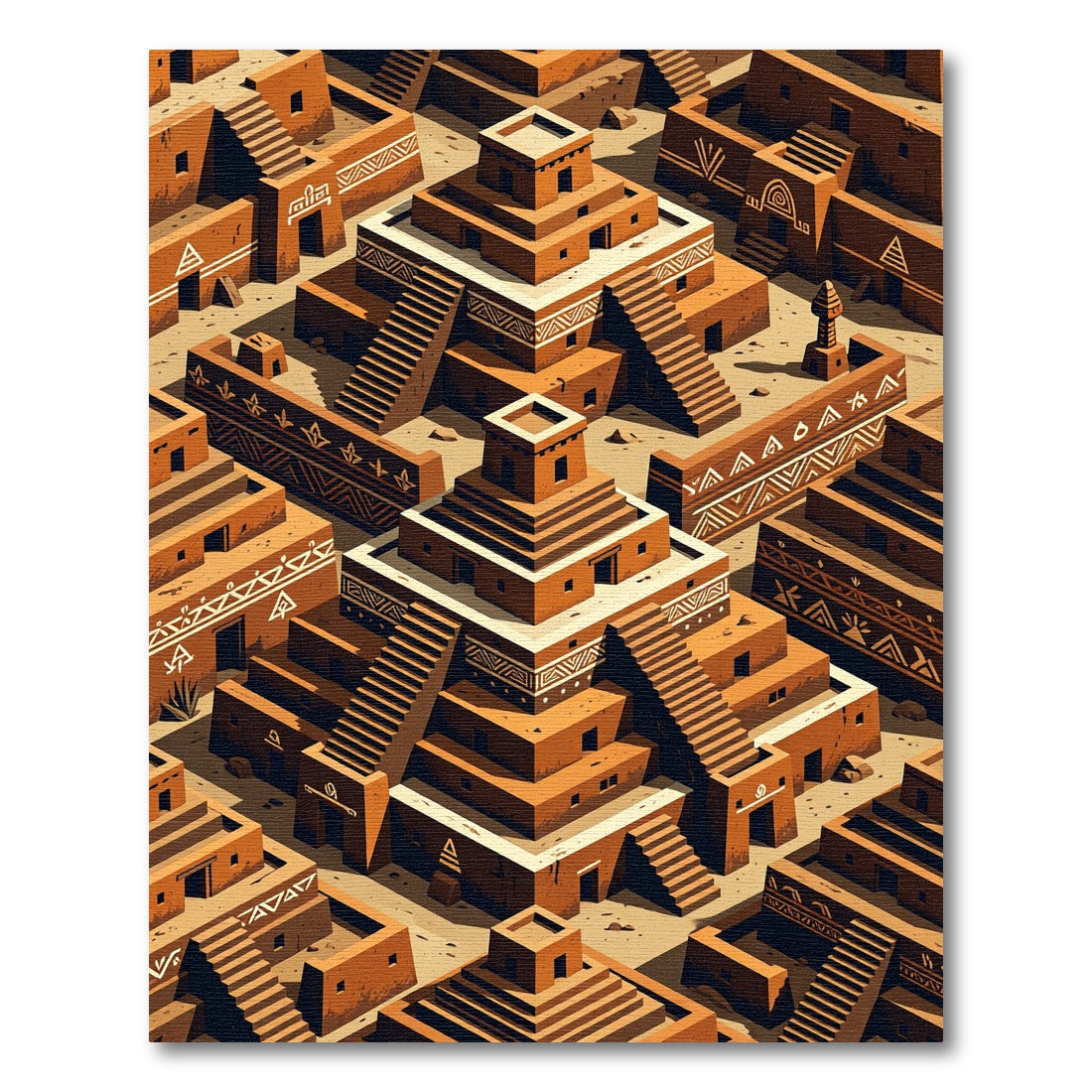 Terracotta Isometric Ziggurat Geometric Earth Rug