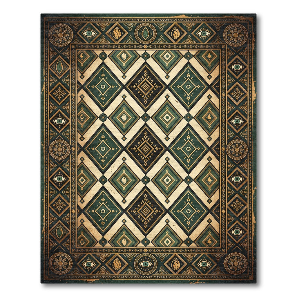 Emerald Gold Eye Diamond Intricate Rug