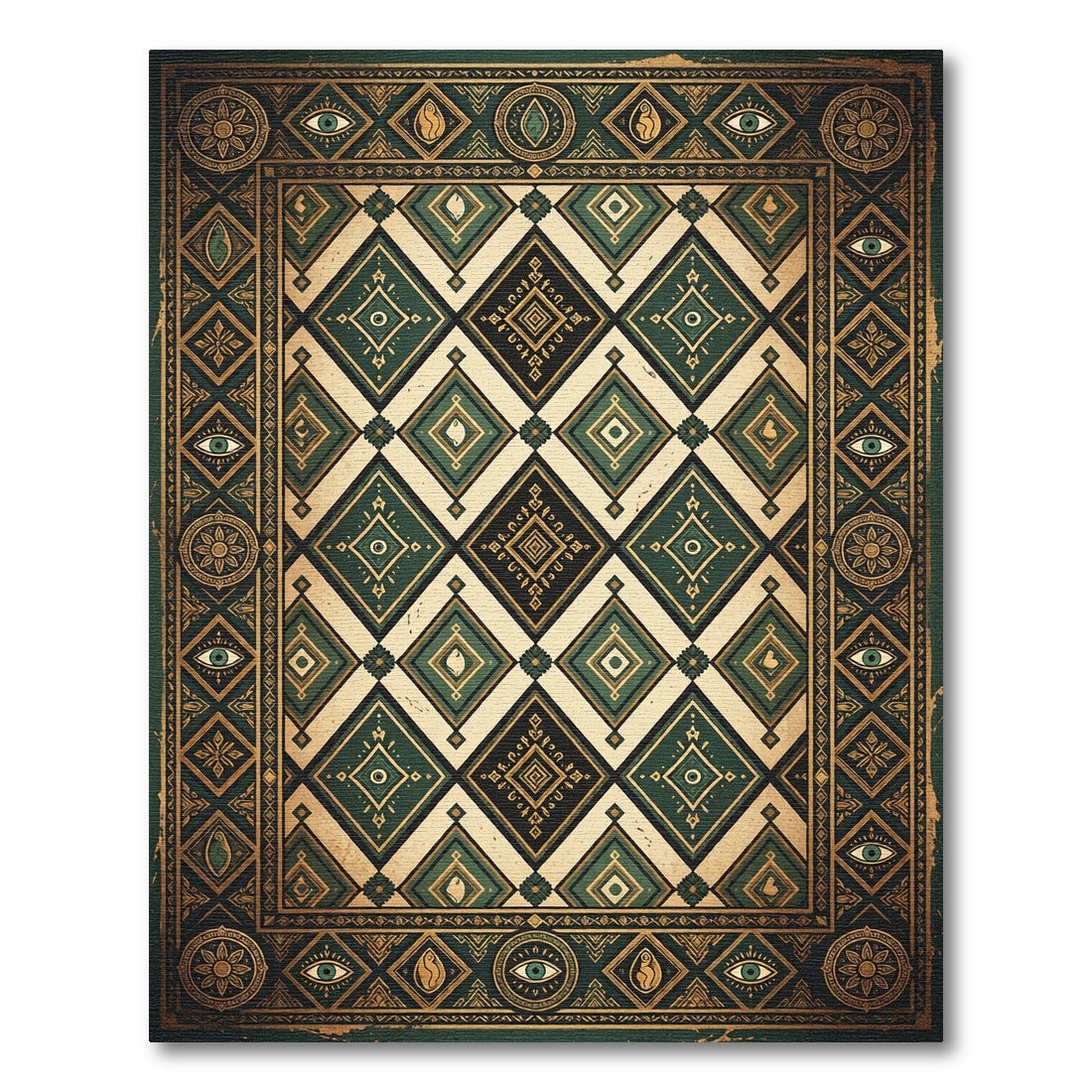 Emerald Gold Eye Diamond Intricate Rug