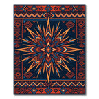 Bold Geometric Sunburst With Tribal Border Rug